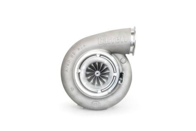 Garrett G50-1700 80mm Super Core turbo, front angle showing compressor wheel and curved housing