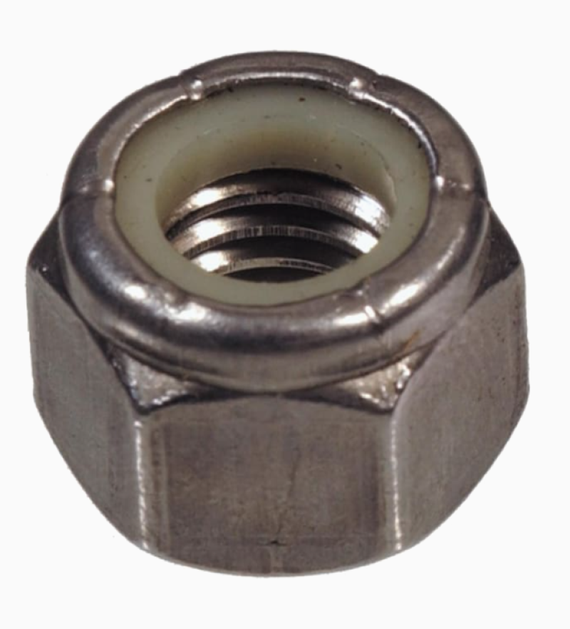 BorgWarner locknut with nylon insert, hex head shown from above, threaded center bore visible.