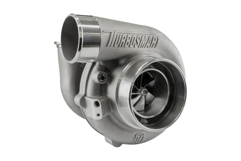 Turbosmart TS-1 6466 turbocharger, front angle view showing compressor housing and inlet, V-band ports.
