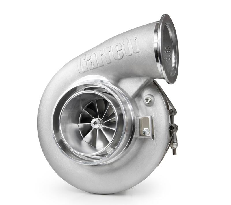 Garrett G42-1325c G-Series II Super Core turbo, side angle view showing compressor wheel, housing, and actuator fitting