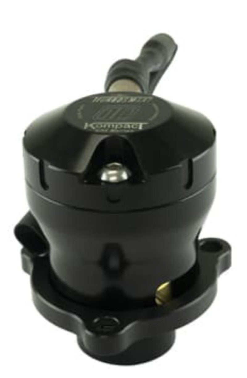 Turbosmart Kompact EM Dual Port VR19 BOV, angled front view showing dual side ports and hose barb outlet