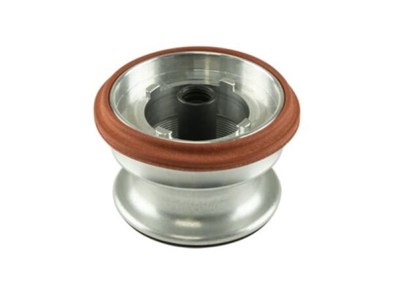 Turbosmart Pro Port Diaphragm Assembly, angled top view showing threaded center port and orange gasket seal
