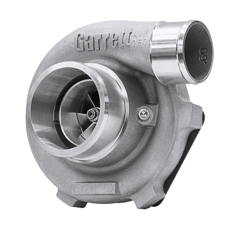 Garrett GTX2867R Gen II Super Core turbo, front angle view showing compressor wheel, housing and inlet