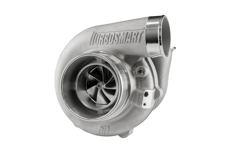 Turbosmart TS-2 6466 water cooled turbocharger, front angle view showing compressor wheel and V-band outlet