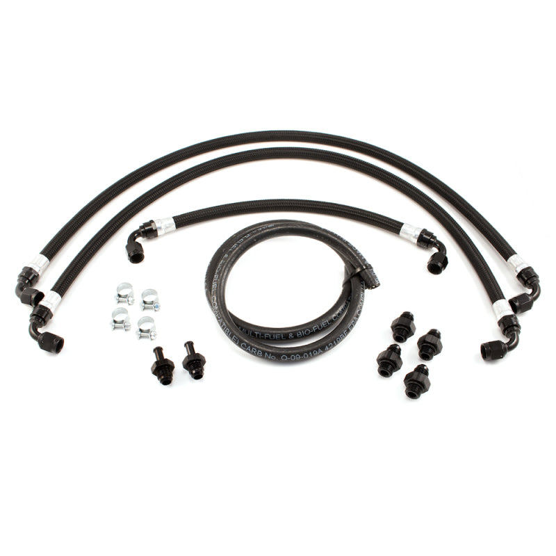 Injector Dynamics T1 Subaru STi SFC Feed Line Kit, braided hoses with black AN fittings, clamps and rubber hose