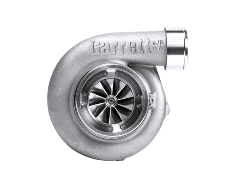 Garrett GTX3582R Gen II Super Core turbo, side view showing compressor wheel, housing and inlet flange