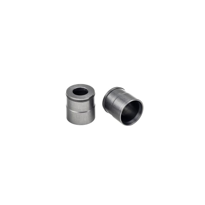 Injector Dynamics Subaru WRX bottom adapter, 14mm to 16mm, two cylindrical metal sleeves shown side by side.