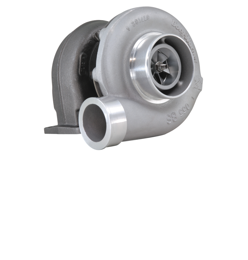 BorgWarner S300SX3 turbocharger, 3/4 front angle showing compressor wheel and cast housing with inlet flange