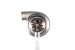 Xona XR 6157S X2C turbocharger, front view of compressor wheel housing with curved inlet pipe