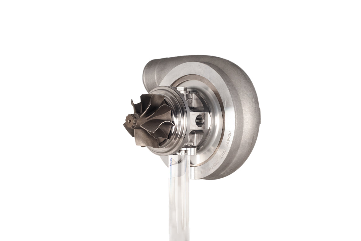 Xona XR 6157S X2C turbo core, front angled view showing compressor wheel and mounting flange
