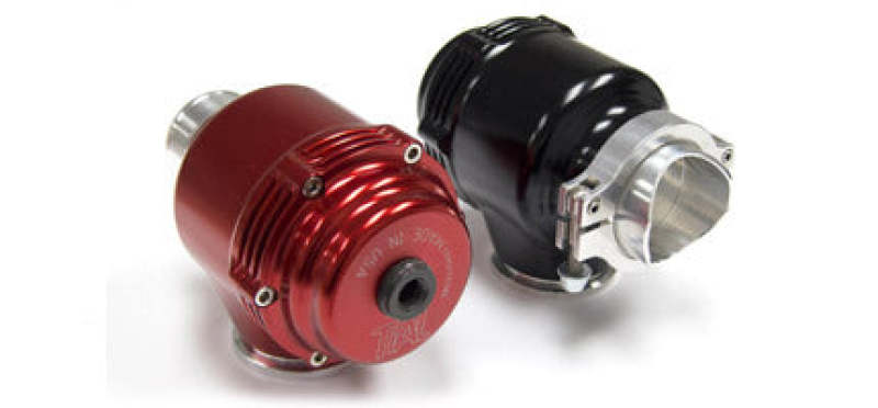TiAL Sport QRJ BOV 1.5 PSI Spring, black, shown beside a red version, finned body and flange visible