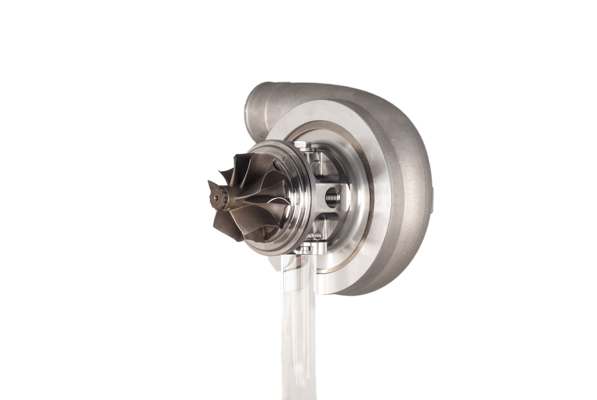Xona XR 6557S X2C turbo cartridge, front angle showing compressor wheel, housing and shaft