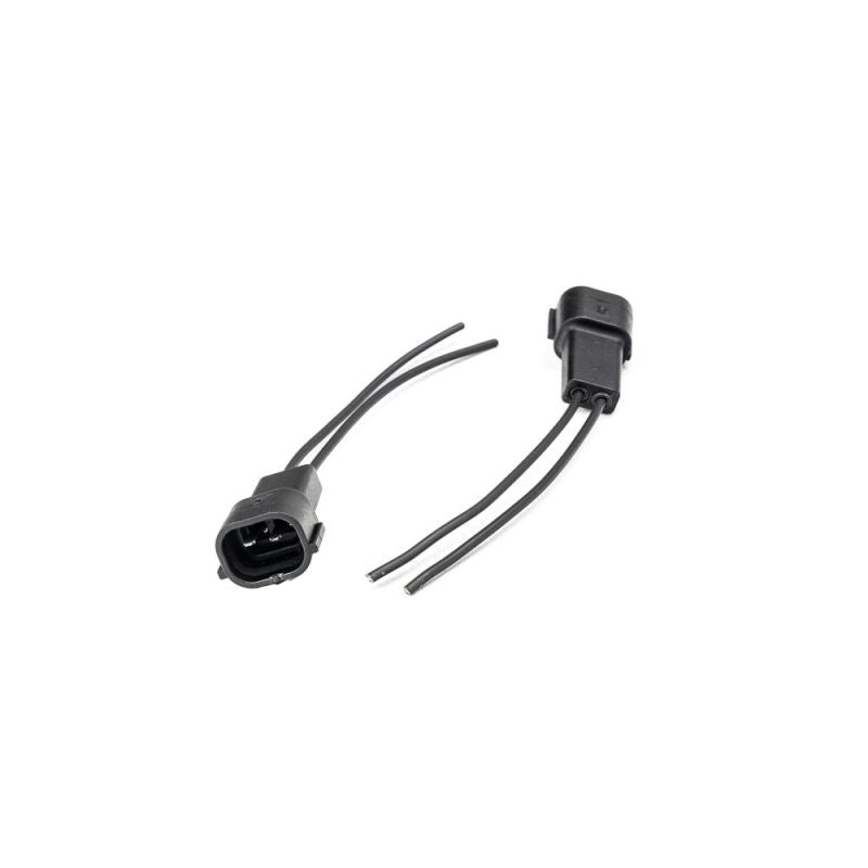 Injector Dynamics Denso male connector pigtail kit, two black plug housings with wire leads