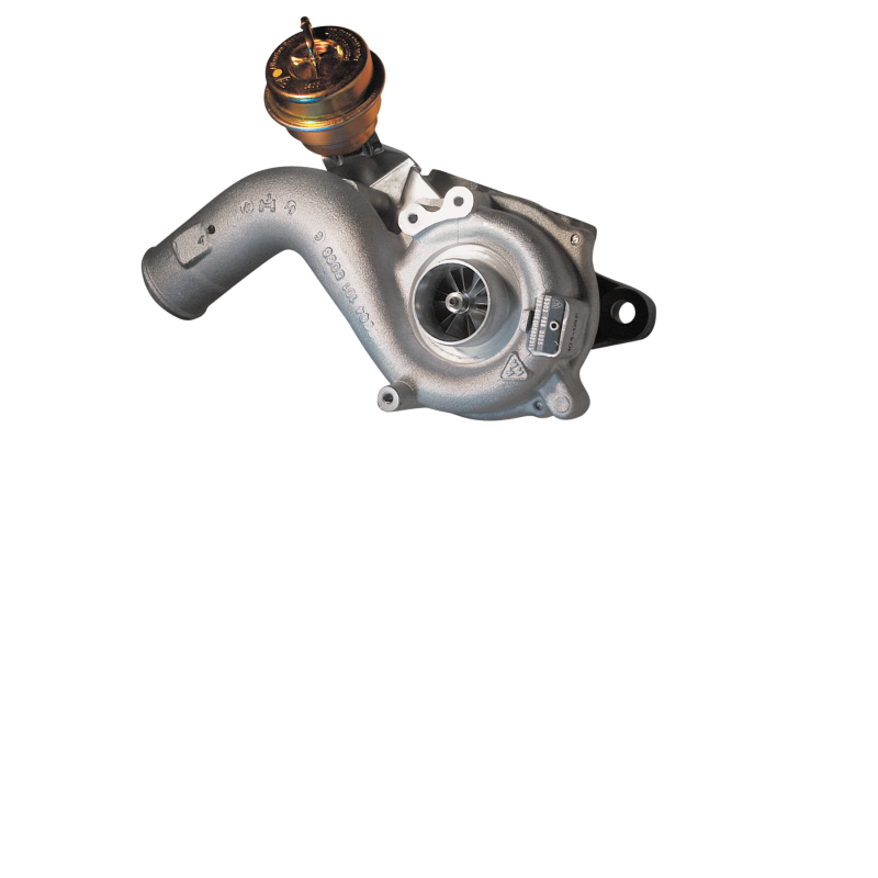 BorgWarner K04 turbocharger for 99-02 Audi TT S3, side view showing compressor housing, wastegate actuator and inlet pipe