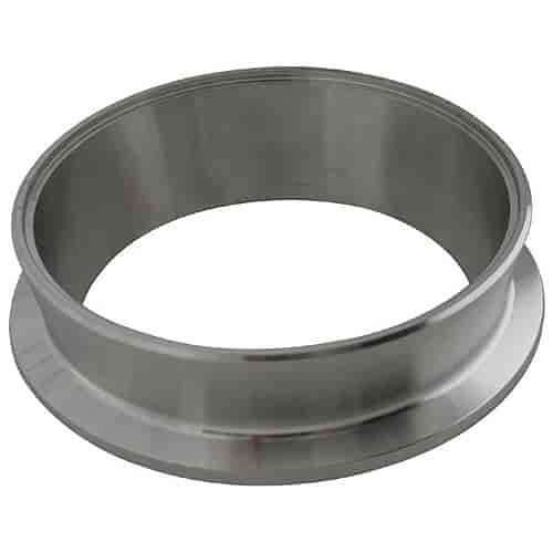 Xona Rotor turbine outlet v-band weld flange, stainless steel ring shown at an angle showcasing the machined lip and bore.