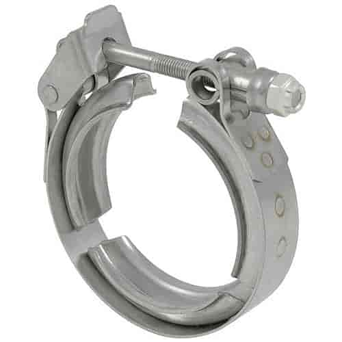 Xona Rotor Turbine Inlet V-Band Clamp, angled view showing hinge, T-bolt and wing nut assembly