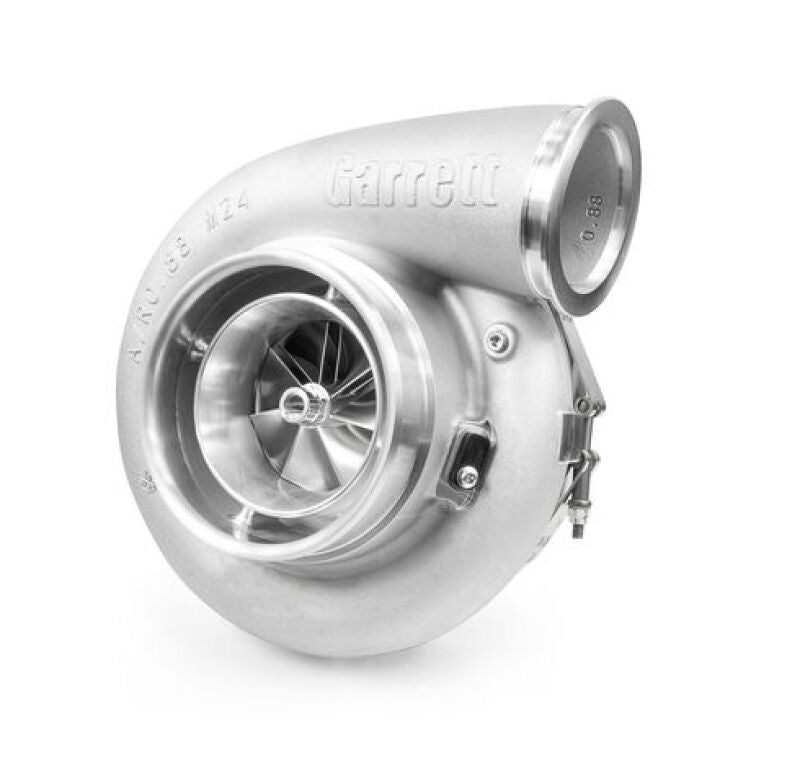 Garrett G-XRace GXR55-88 super core turbo, front angle showing compressor wheel and housing inlet