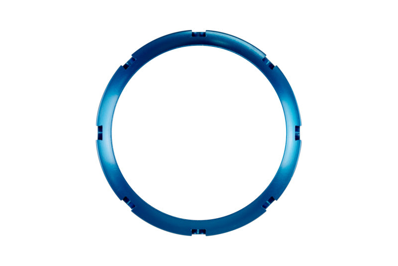 Turbosmart BOV PowerPort Collar in blue, front view showing the round ring with notched mounting tabs