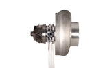 Xona XR 8269S X3C turbo, side view showing compressor wheel, turbine housing, and oil drain fitting.
