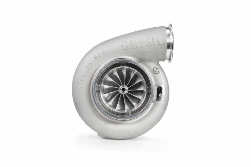 Garrett G55-2250 94mm Super Core turbo, front angle showing compressor wheel and cast housing