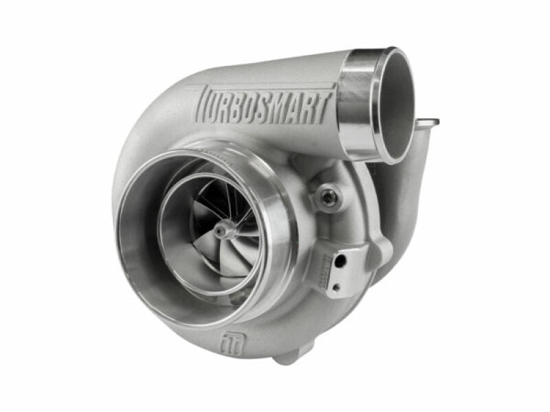 Turbosmart TS-1 6466 turbocharger, front angle view showing compressor wheel and V-band outlet