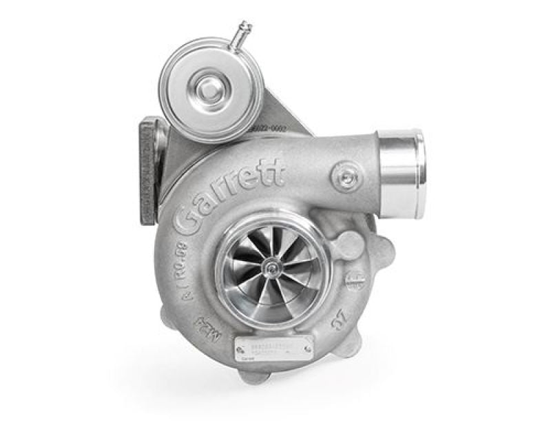 Garrett GBC22-350 turbocharger, front angle view showing compressor wheel, wastegate actuator and T25 flange