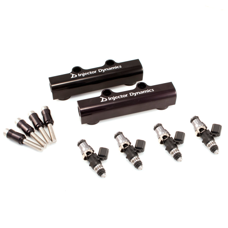 Injector Dynamics 1050cc top-feed conversion kit for 04-06 Subaru STI, fuel rails, injectors, mounting bolts shown