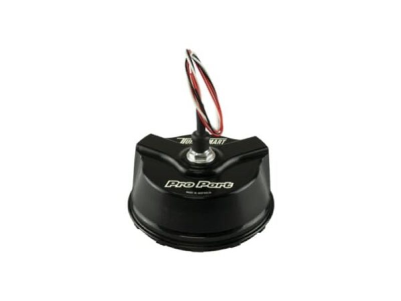Turbosmart Pro Port sensor cap in black, angled top view showing sensor wires and logo badge