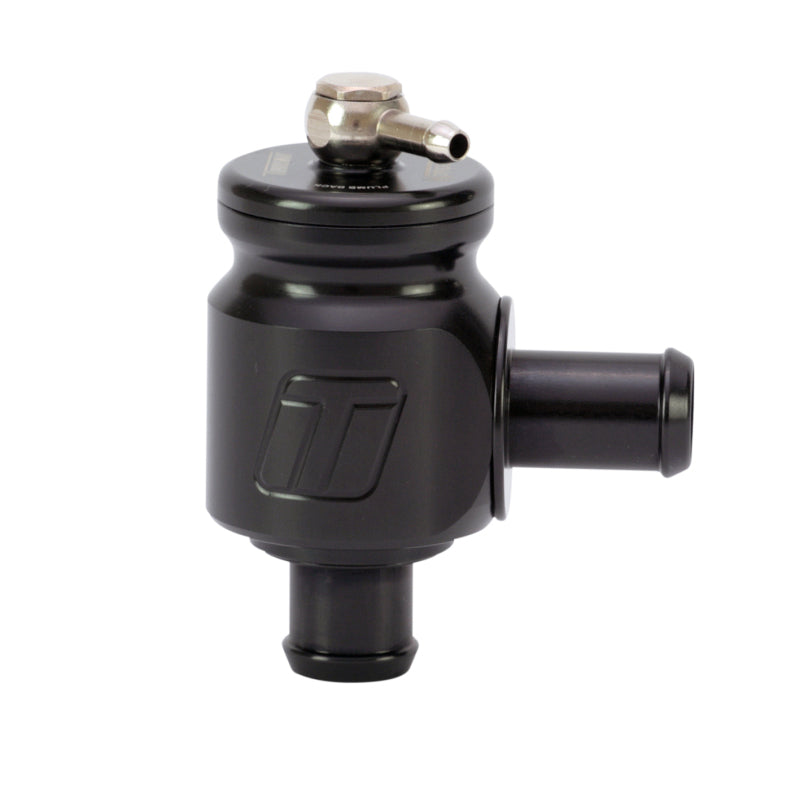 Turbosmart Kompact BOV, 20mm plumb back, black anodized body, side and top inlet fittings visible