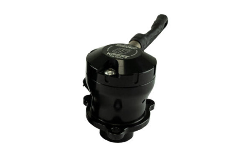 Turbosmart Kompact EM Plumb Back BOV for 2022+ Subaru WRX, angled view showing top cap, hose fitting, and base flange.