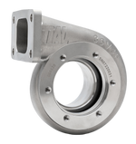 Xona Rotor XR-64S T3 .63 A/R turbine housing, angled view showing V-band outlet flange and T3 inlet