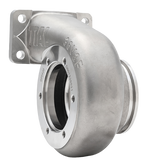 Xona Rotor XR-64S T3 .82 A/R turbine housing, side view showing flange bolt holes and V-band outlet.