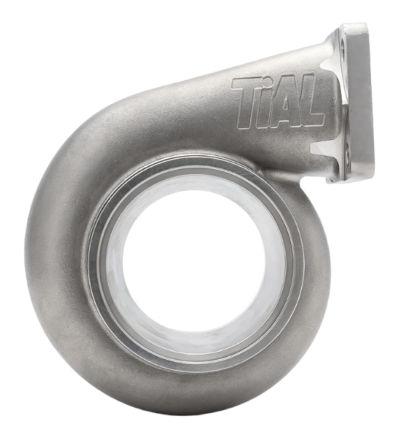 Xona Rotor XR-69S T3 1.06 A/R turbine housing, front view showing volute scroll and V-band outlet flange