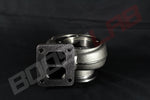 BorgWarner S200 turbine housing 1.27 A/R, front angle showing T3 twin scroll inlet flange and volute