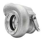 Xona Rotor XR-57S .80 A/R IWG turbine housing, side angle showing V-band flanges and wastegate actuator arm