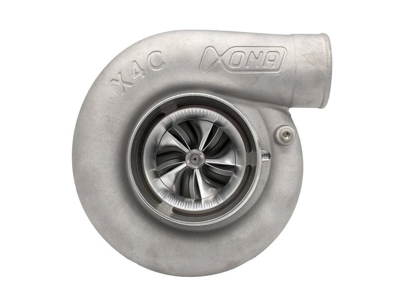 Xona XRE 6869S X4C turbocharger, front view showing compressor wheel, housing and inlet.