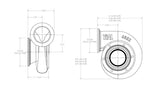 Technical dimension drawing of Xona Rotor XR-51S .52 A/R TiAL turbine housing, front and side views with measurements