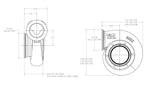 Technical line drawing of Xona Rotor XR-69S turbine housing, front and side views with dimensions labeled.
