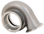 Xona Rotor XR-64S .63 A/R turbine housing, front angle showing dual V-band inlet and outlet flanges