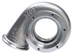 Xona Rotor XR-57S .63 A/R TiAL turbine housing, side angle showing V-band inlet and outlet flanges