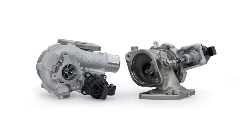 Garrett GT1752S PowerMax turbocharger kit for 2021+ Ford Bronco 2.7L, front and rear views showing compressor housing, actuator and turbine inlet