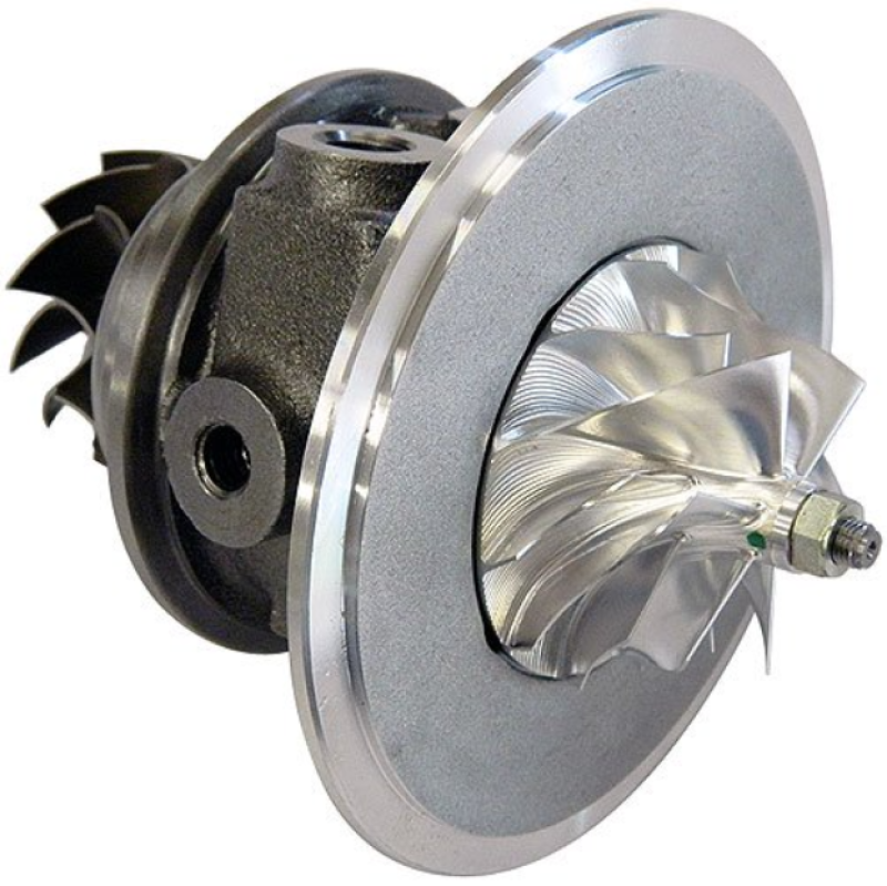 BorgWarner SX S200 turbo cartridge, angled view showing compressor wheel and turbine blades