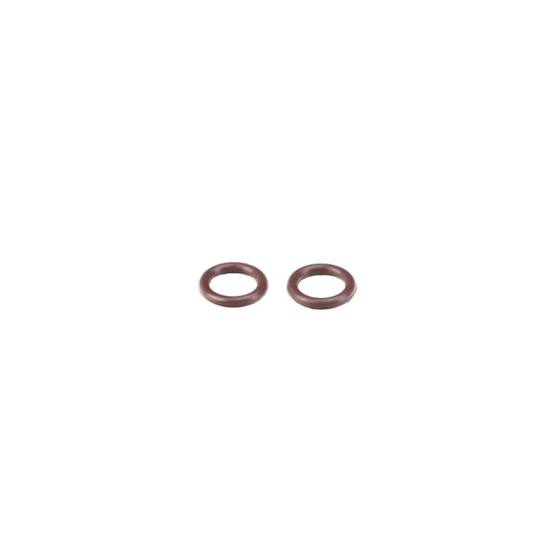Injector Dynamics 11mm upper injector insulator, two brown rubber O-rings shown side by side on white background