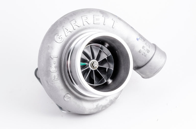 Garrett GTW3884 Super Core turbo CHRA, front angled view showing compressor wheel and housing