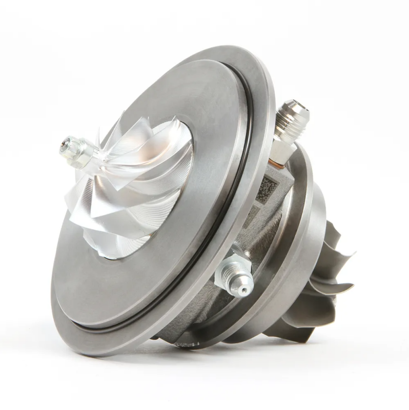 Garrett G40-1000 G-Series II CHRA, angled view showing compressor wheel, oil fittings, and turbine shaft housing