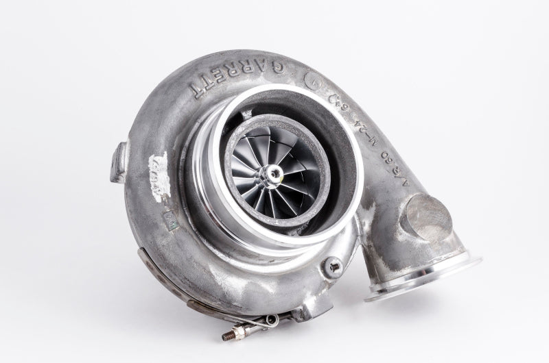 Garrett GTX4202R Super Core CHRA 451888-0044, angled front view showing compressor wheel, housing and oil fitting
