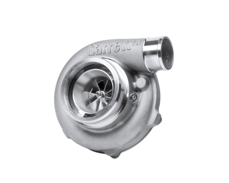 Garrett GTX3071R Gen II Super Core turbo, front angle showing compressor wheel and housing with outlet flange