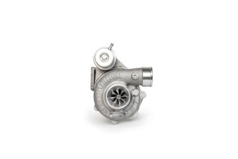 Garrett GBC17-250 turbocharger, side angle view showing compressor wheel, wastegate actuator, and T25 flange