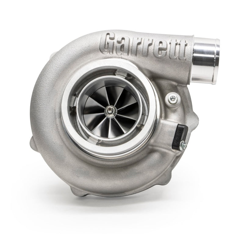 Garrett G30-660 Super Core reverse rotation turbo, front angle showing compressor wheel and inlet housing