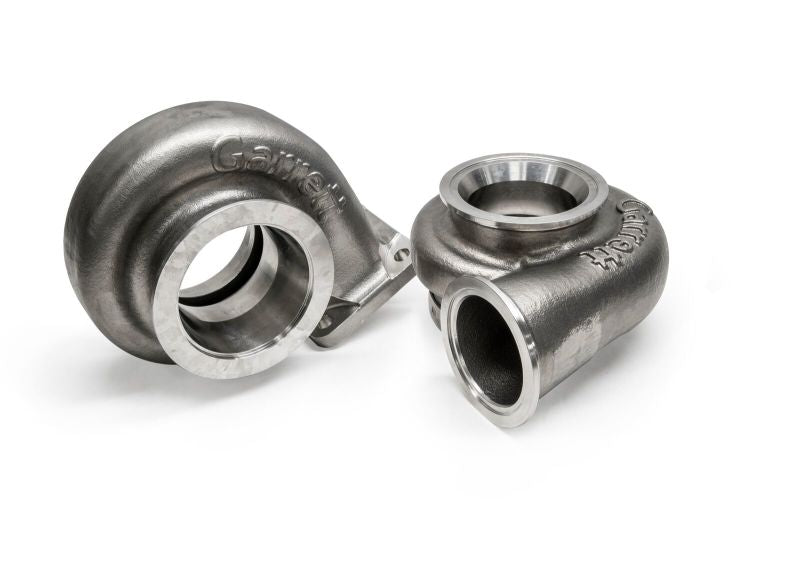 Garrett G40 turbine housing kit, 0.95 A/R, V-band inlet and outlet, two cast steel scroll housings shown at angle